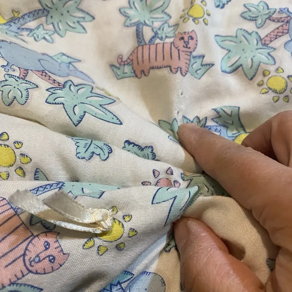 Vintage Novelty Crib Baby Coverlet Safari Jungle Animals Quilt Blanket 43”x33”